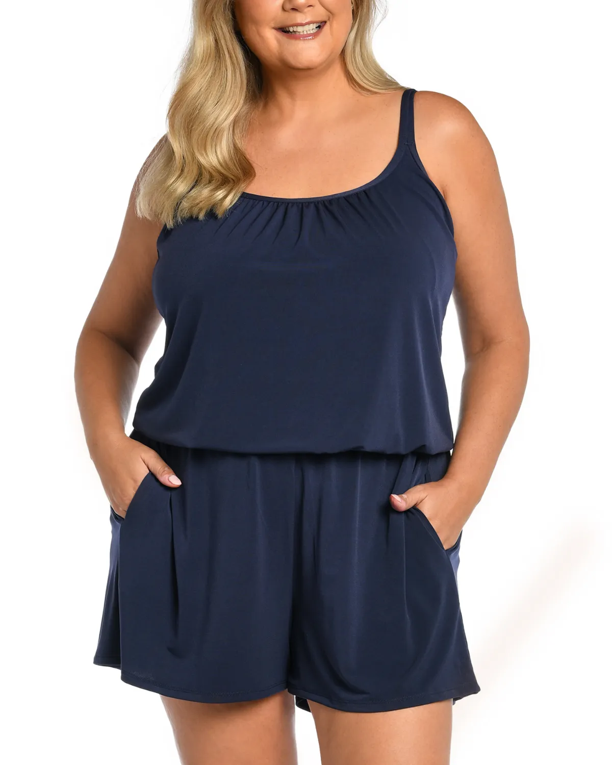 2024 Maxine of Hollywood Women's Plus Solid Jersey Swim Romper One Piece/Cover Up - Mw9md45
