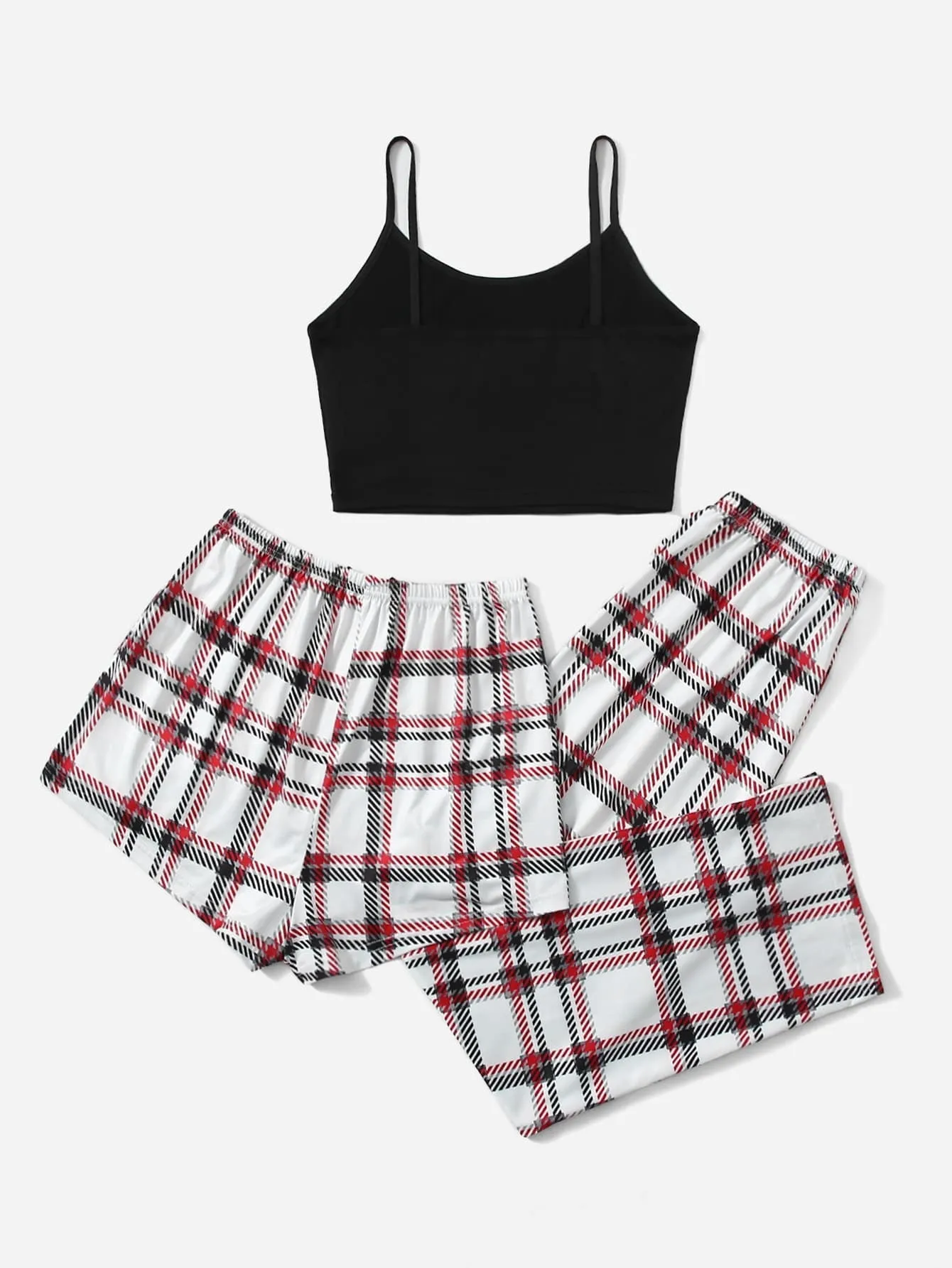 3Pcs Plaid Bow Front Pajama Set