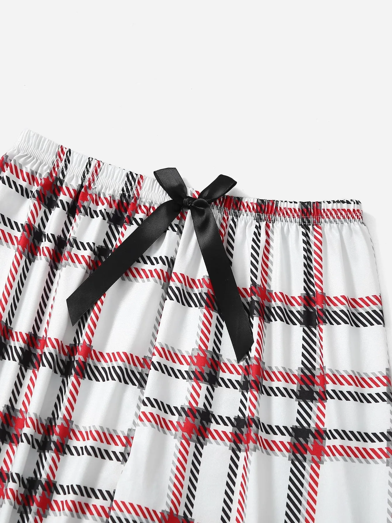 3Pcs Plaid Bow Front Pajama Set