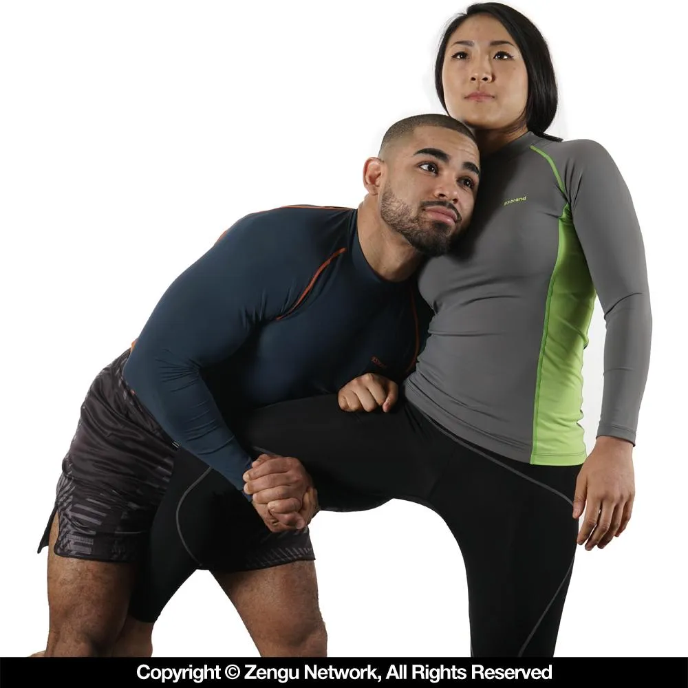 93brand "Standard Issue" Long Sleeve Women's Rash guard 2-Pack Grey/Green, Blue/ Orange