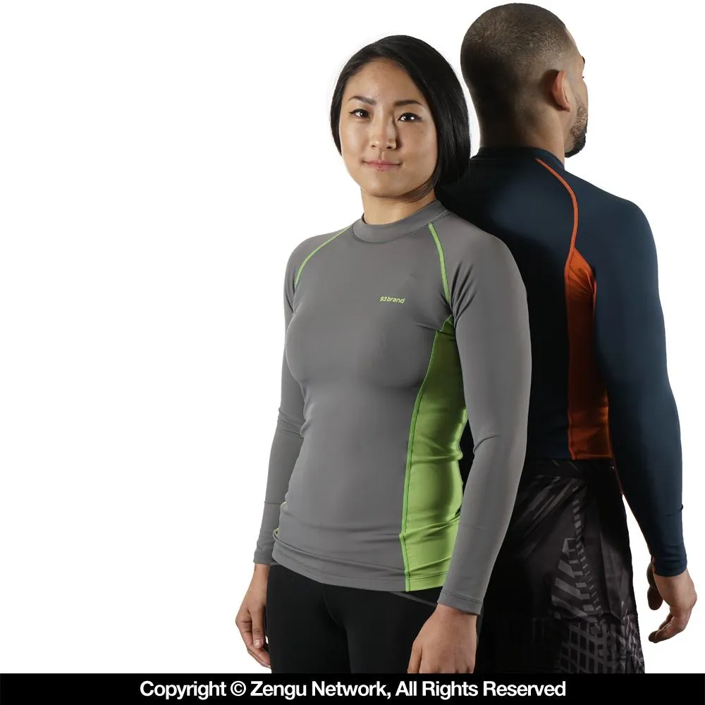 93brand "Standard Issue" Long Sleeve Women's Rash guard 2-Pack Grey/Green, Blue/ Orange