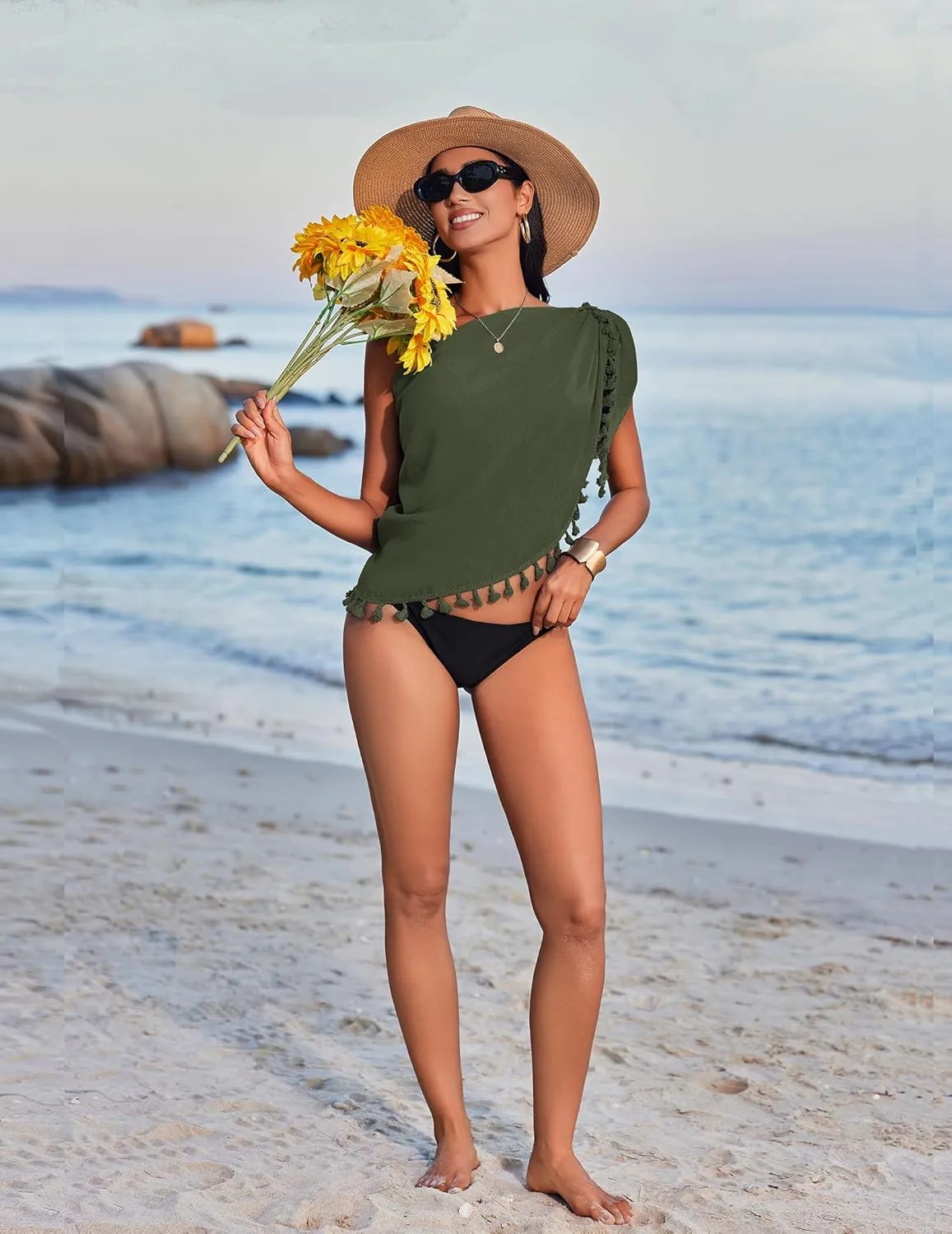 AI'MAGE Sarong Wraps for Women Swimsuit Coverups Beach Bathing Suit Cover Up Tassels Bikini Short Wrap Skirts for Swimwear