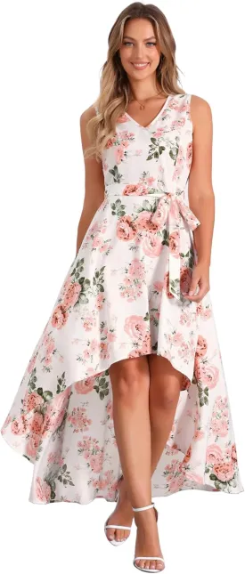 Allegra K Summer Dress for Women's Boho V Neck Sleeveless Floral High Low Long Maxi Dress