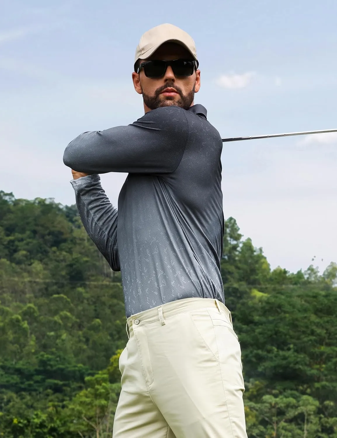 APTRO Long Sleeve Polo Shirts for Men Performance Golf Shirt Dry Fit Moisture Wicking Fashion Print T-Shirt