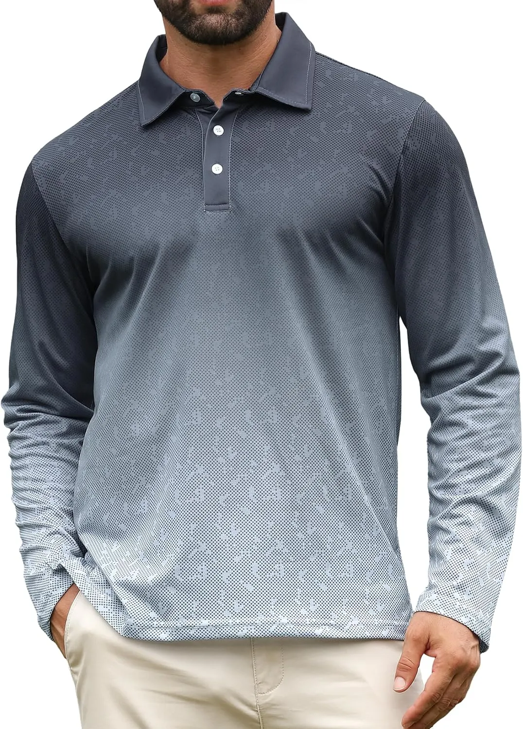 APTRO Long Sleeve Polo Shirts for Men Performance Golf Shirt Dry Fit Moisture Wicking Fashion Print T-Shirt