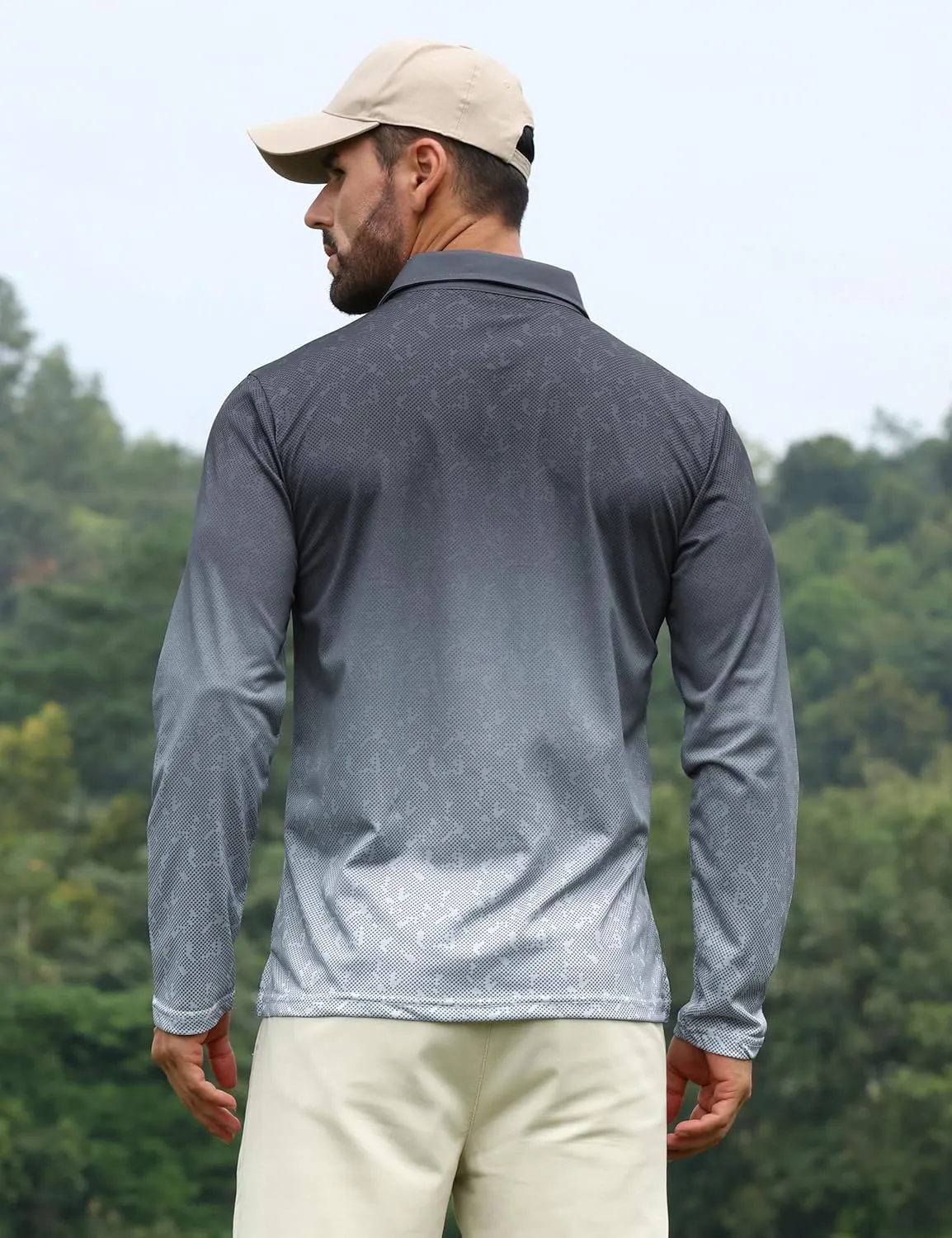 APTRO Long Sleeve Polo Shirts for Men Performance Golf Shirt Dry Fit Moisture Wicking Fashion Print T-Shirt
