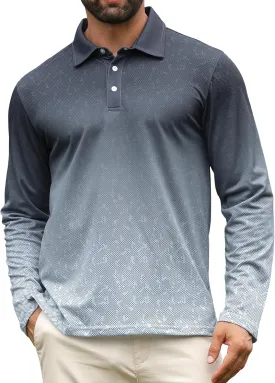 APTRO Long Sleeve Polo Shirts for Men Performance Golf Shirt Dry Fit Moisture Wicking Fashion Print T-Shirt