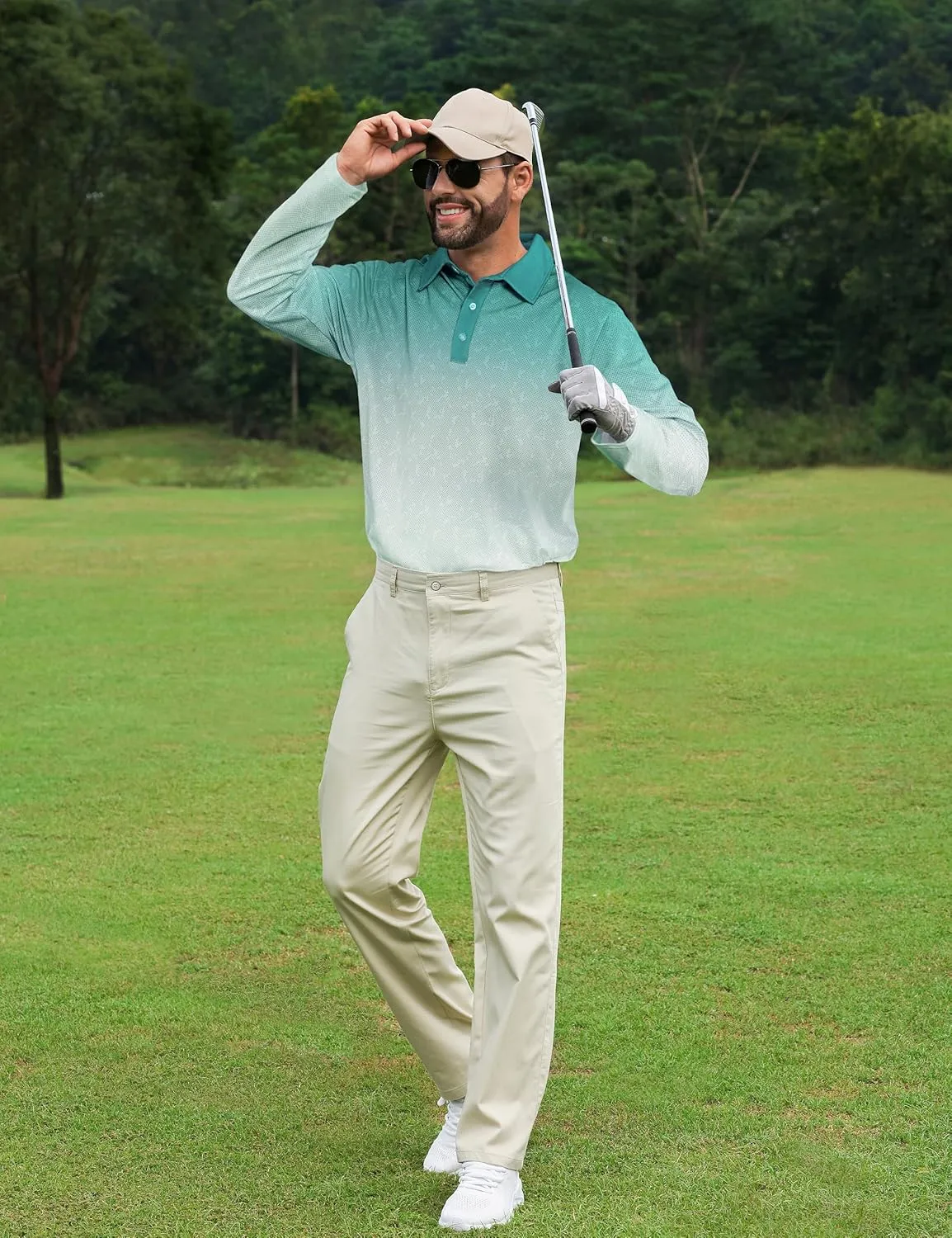 APTRO Long Sleeve Polo Shirts for Men Performance Golf Shirt Dry Fit Moisture Wicking Fashion Print T-Shirt