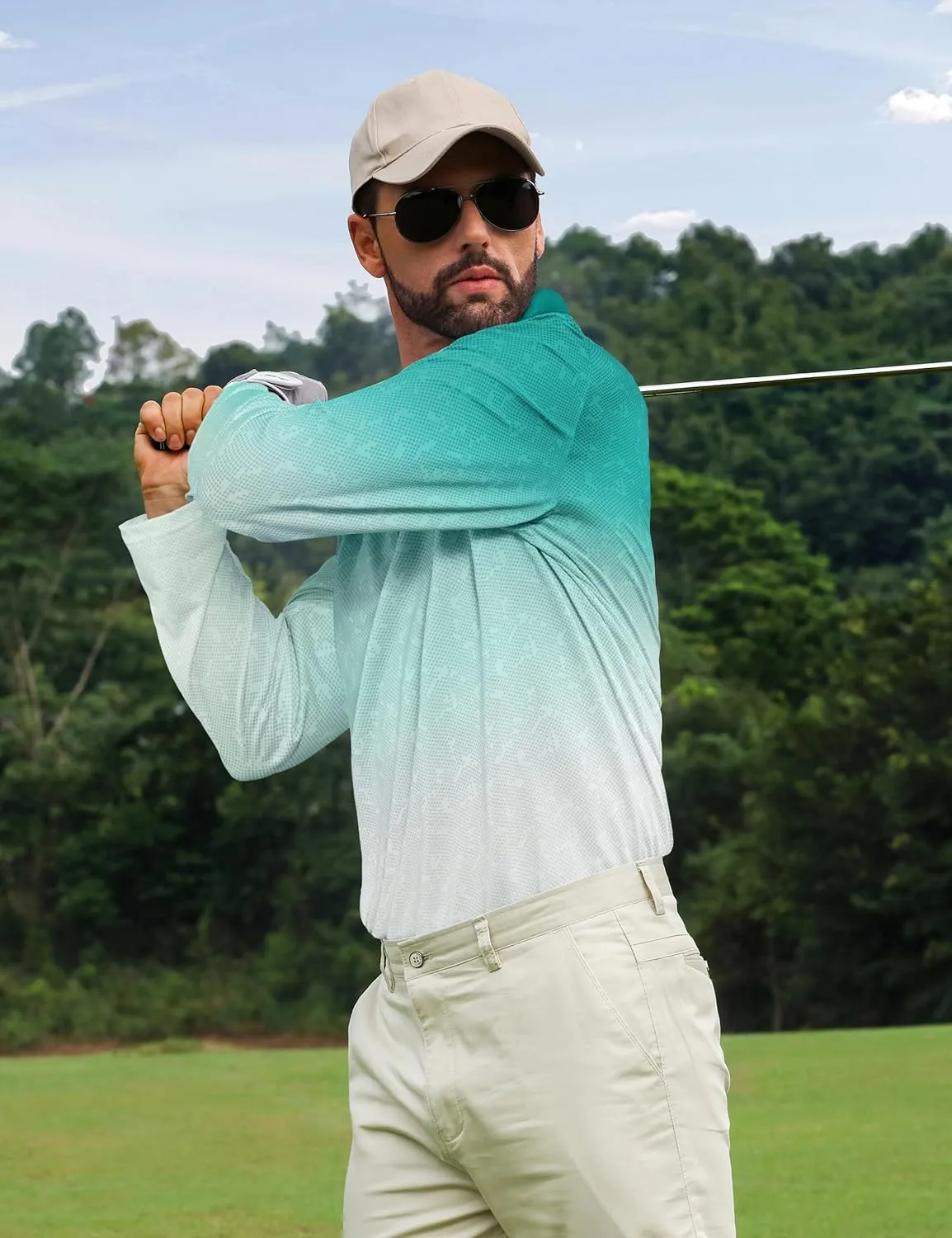 APTRO Long Sleeve Polo Shirts for Men Performance Golf Shirt Dry Fit Moisture Wicking Fashion Print T-Shirt