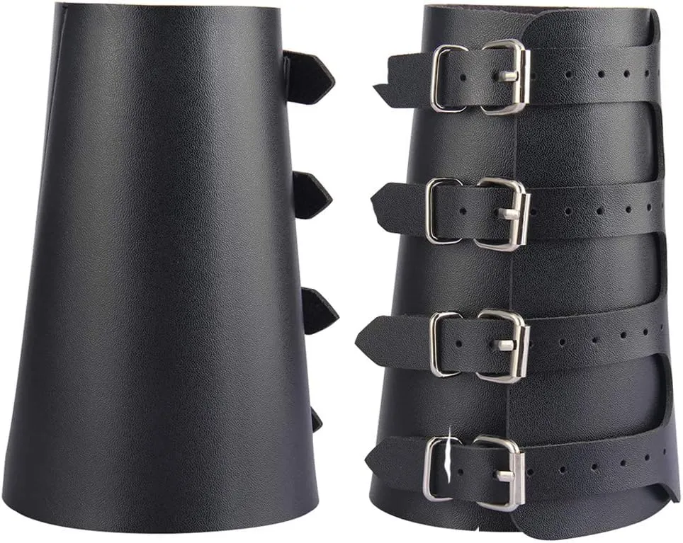AZORA Leather Gauntlet Wristband Medieval Bracers Wrist Band Buckle Wide Bracer Arm Armor Cuff 2 Pcs
