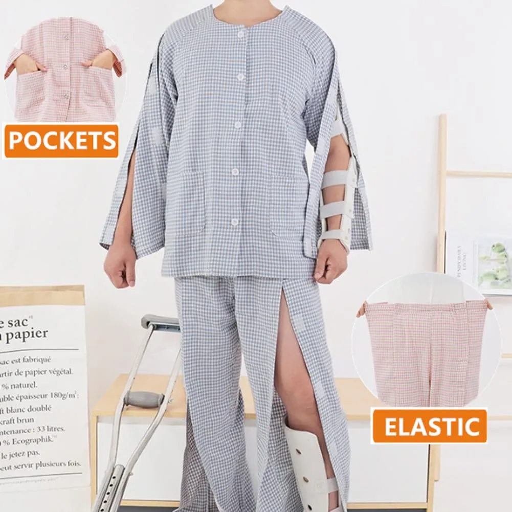 Bedridden Patient Clothing,Patient Clothes,Disability Clothing,Post-op Tearaway Clothes with Magic Sticks,Patient Pajamas Nursing Aid for Elderly,Disabled,Dialysis and Bedridden(Grey1,L) Large Grey1