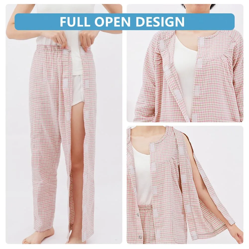 Bedridden Patient Clothing,Patient Clothes,Disability Clothing,Post-op Tearaway Clothes with Magic Sticks,Patient Pajamas Nursing Aid for Elderly,Disabled,Dialysis and Bedridden(Grey1,L) Large Grey1
