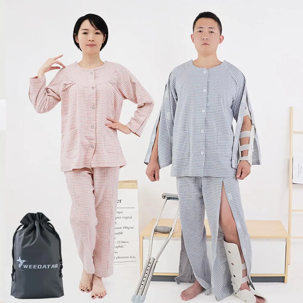 Bedridden Patient Clothing,Patient Clothes,Disability Clothing,Post-op Tearaway Clothes with Magic Sticks,Patient Pajamas Nursing Aid for Elderly,Disabled,Dialysis and Bedridden(Grey1,L) Large Grey1