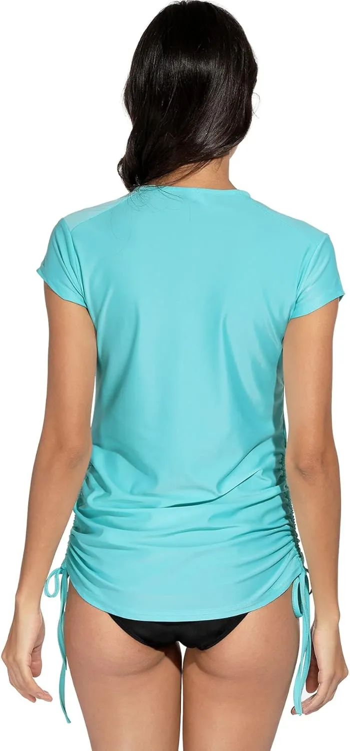BesserBay Women's UV Sun Protection 1/4 Zip Short Sleeve Ruched Rash Guard Shirt