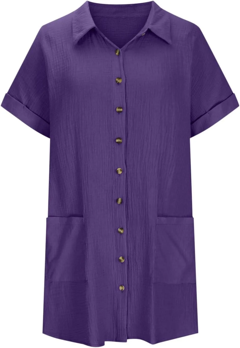 Button Down Dress for Women Summer Short Sleeve Tshirt Dresses Casual Flowy V Neck Loose Midi Beach Dress