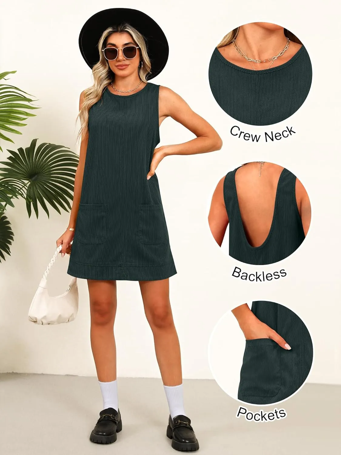 Caracilia Women Corduroy Overall Dress Casual Sleeveless Romper Jumper Mini Dresses Pinafore Skirtall 2025 Trendy Outfits