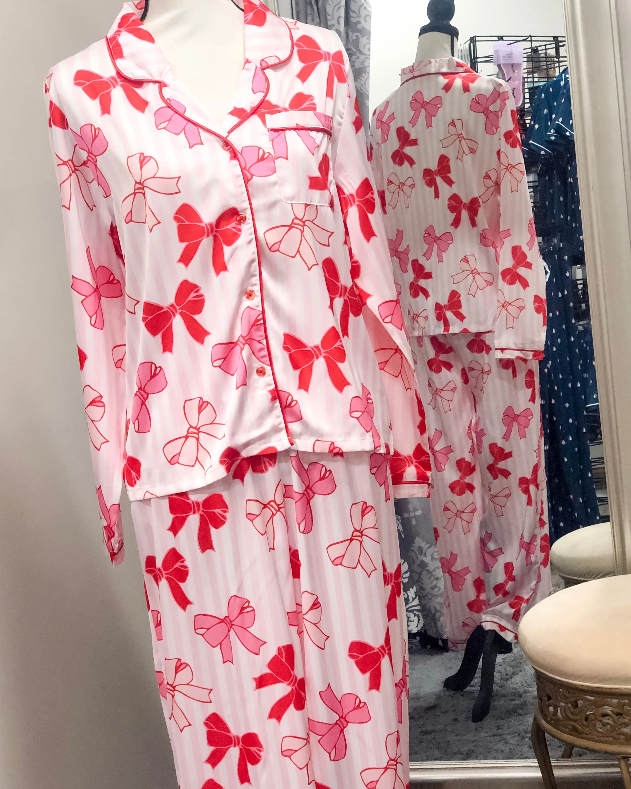 Charlotte Satin Pajama Set - Bows