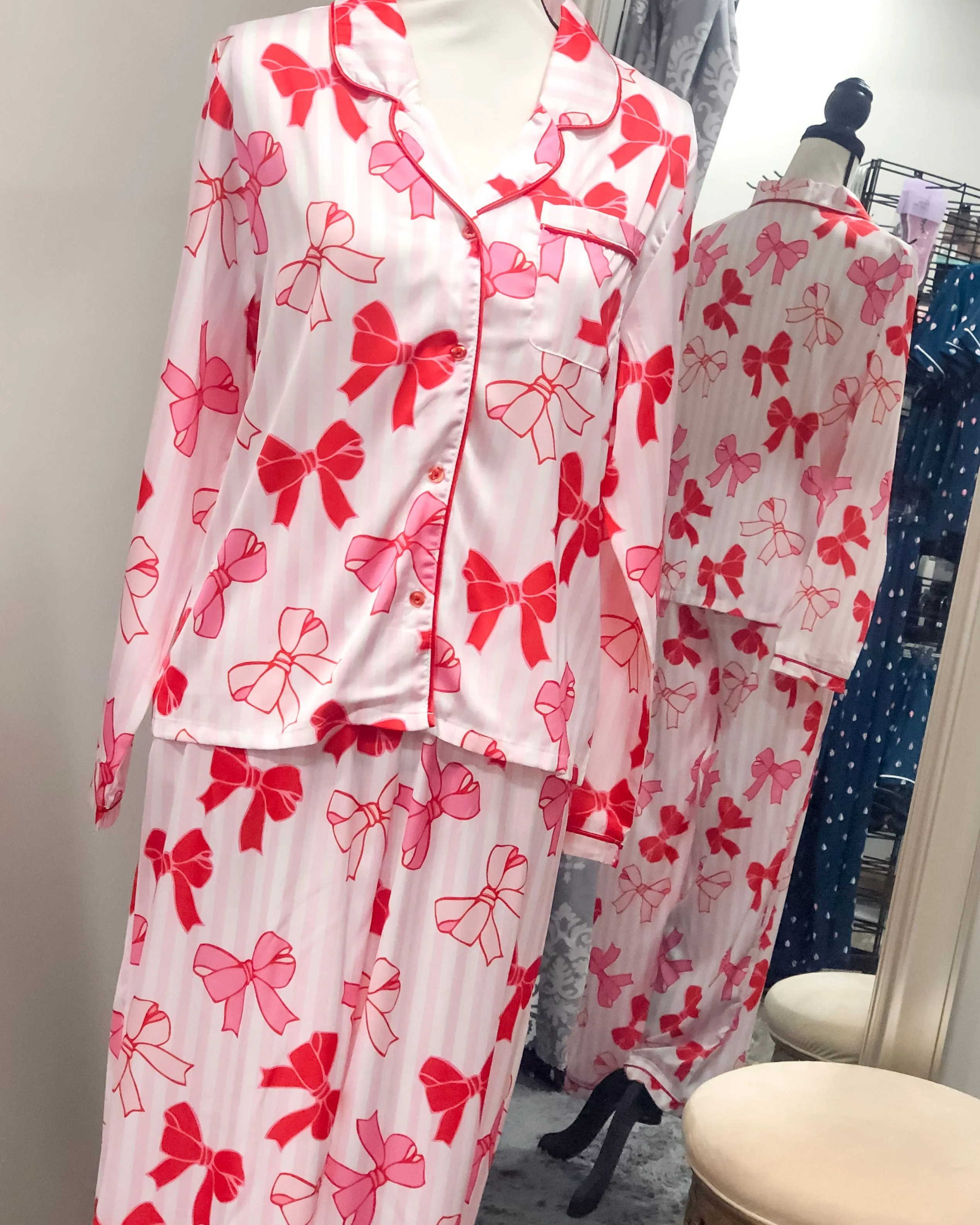 Charlotte Satin Pajama Set - Bows