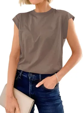 Cicy Bell Womens Cap Sleeve Cotton Tank Tops Summer Casual Loose Fit T Shirts Crew Neck Basic Tee