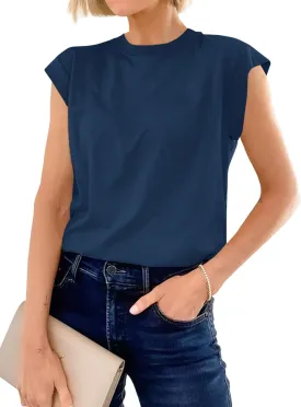 Cicy Bell Womens Cap Sleeve Cotton Tank Tops Summer Casual Loose Fit T Shirts Crew Neck Basic Tee