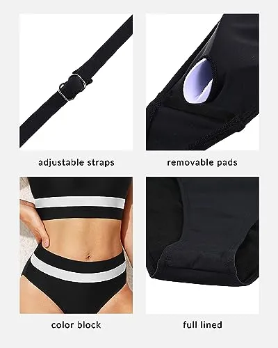 Color Block Sports Bra Top & High Waist Bikini Set