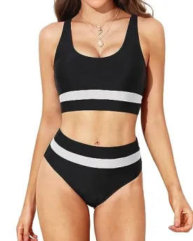 Color Block Sports Bra Top & High Waist Bikini Set