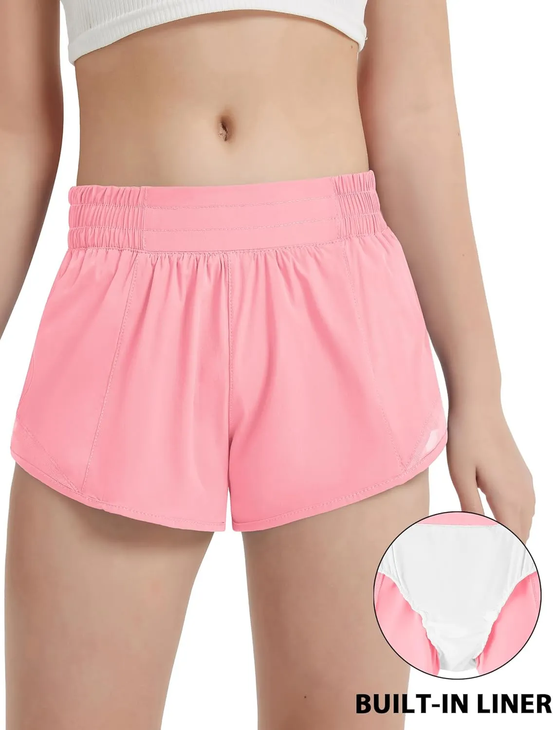 EXARUS Girls 2.5"/4" Athletic Shorts Running Workout Track with Liner Zip Pocket Lightweight Gym Sports for Kids 6-12Y