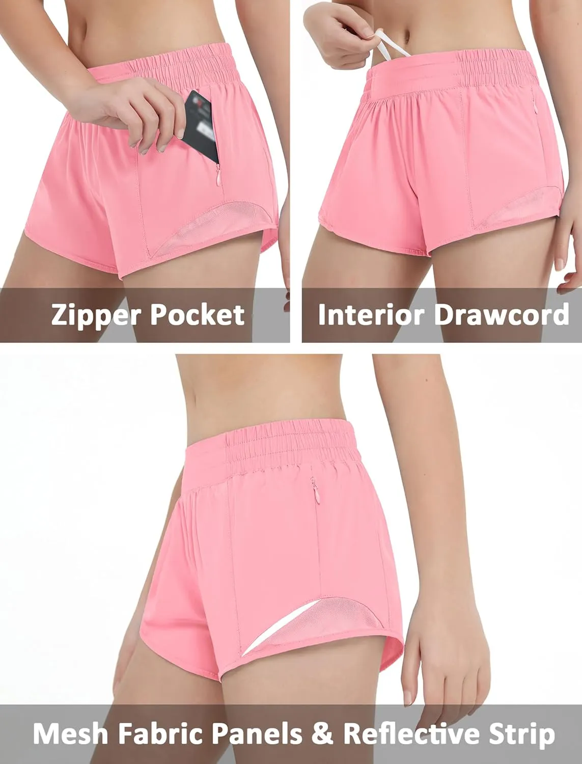 EXARUS Girls 2.5"/4" Athletic Shorts Running Workout Track with Liner Zip Pocket Lightweight Gym Sports for Kids 6-12Y