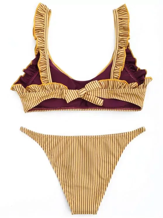 Fashion Frilled Stripe Bikini Set