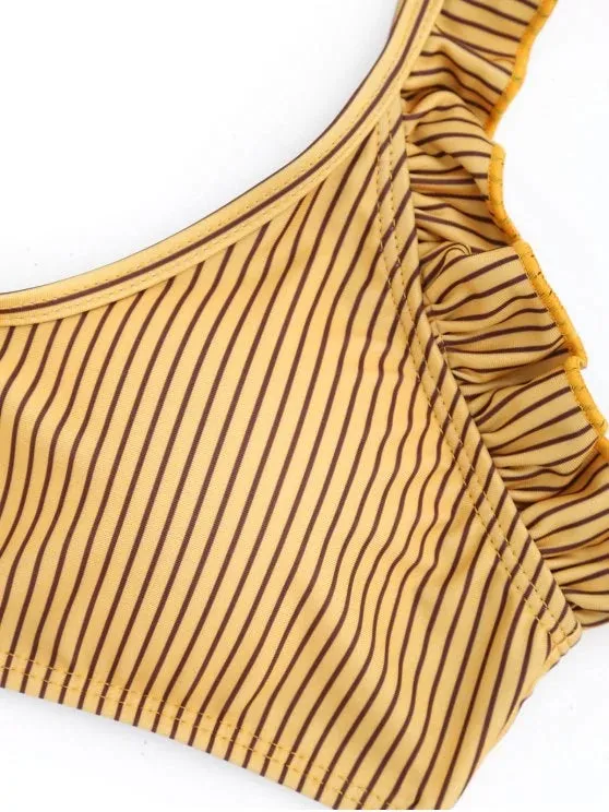 Fashion Frilled Stripe Bikini Set