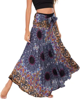 FEOYA Hippie Skirt Boho Skirts for Women Long Gypsy Dress Summer Beach Bohemian Maxi Skirt 2-in-1 Hippy Clothing