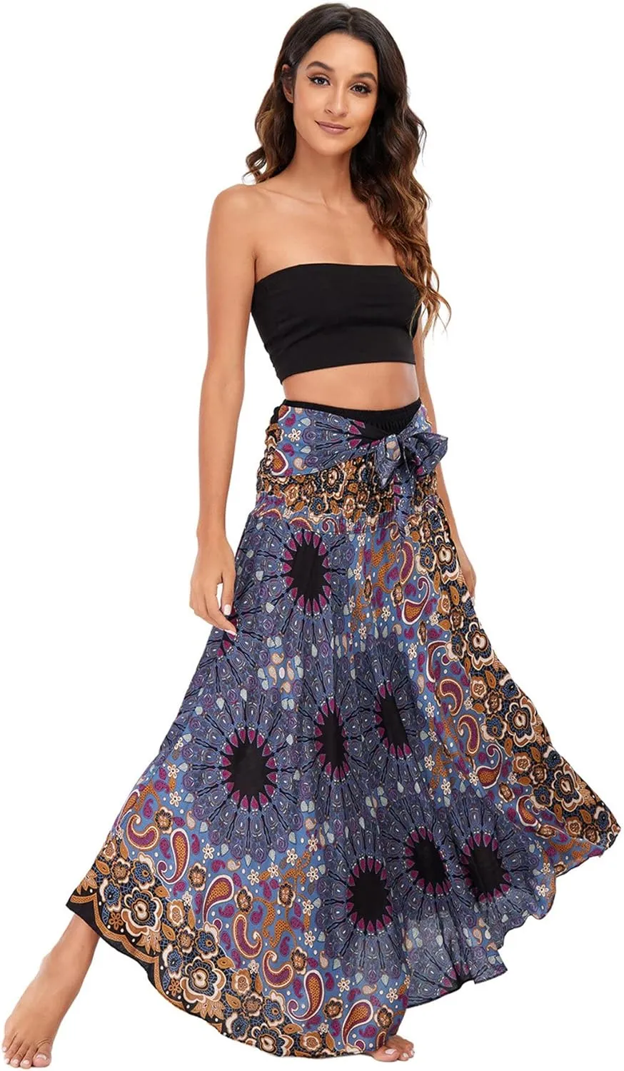 FEOYA Hippie Skirt Boho Skirts for Women Long Gypsy Dress Summer Beach Bohemian Maxi Skirt 2-in-1 Hippy Clothing