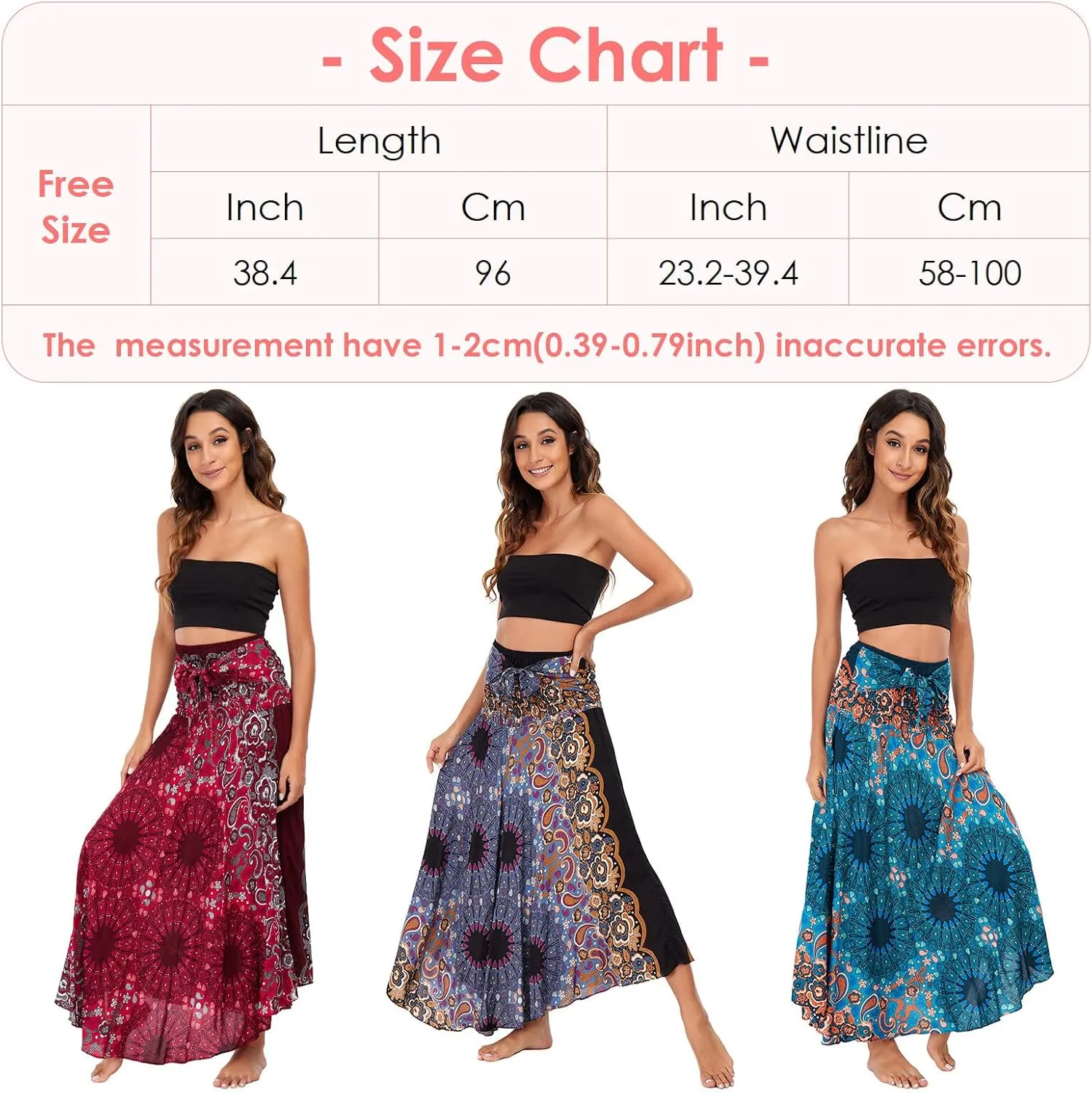 FEOYA Hippie Skirt Boho Skirts for Women Long Gypsy Dress Summer Beach Bohemian Maxi Skirt 2-in-1 Hippy Clothing