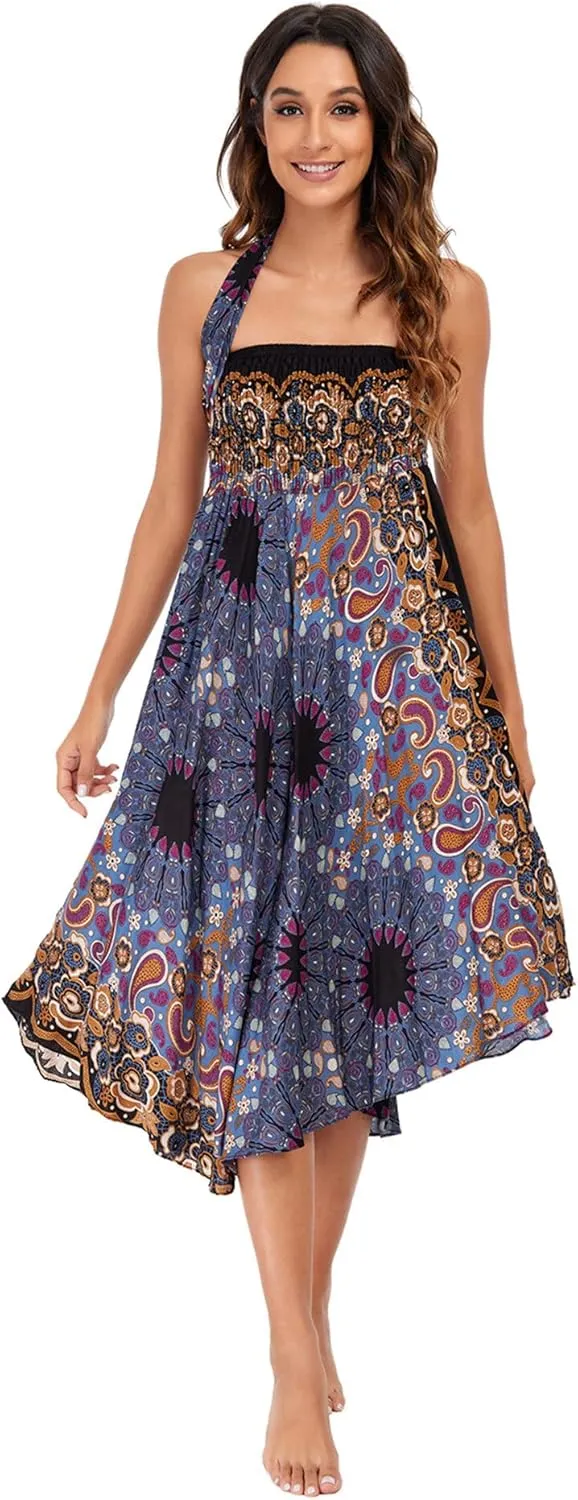 FEOYA Hippie Skirt Boho Skirts for Women Long Gypsy Dress Summer Beach Bohemian Maxi Skirt 2-in-1 Hippy Clothing