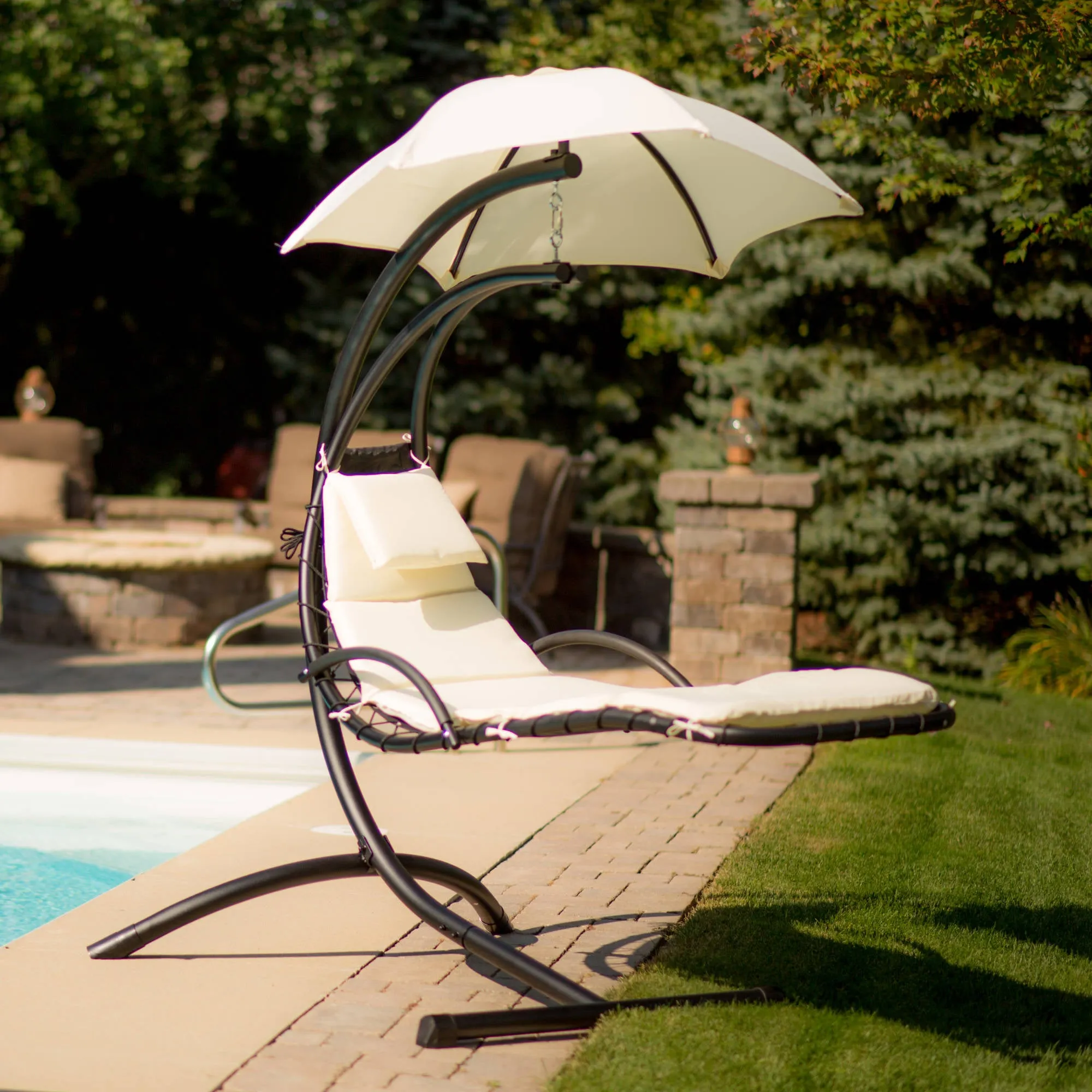Floating Chaise Lounger with Canopy
