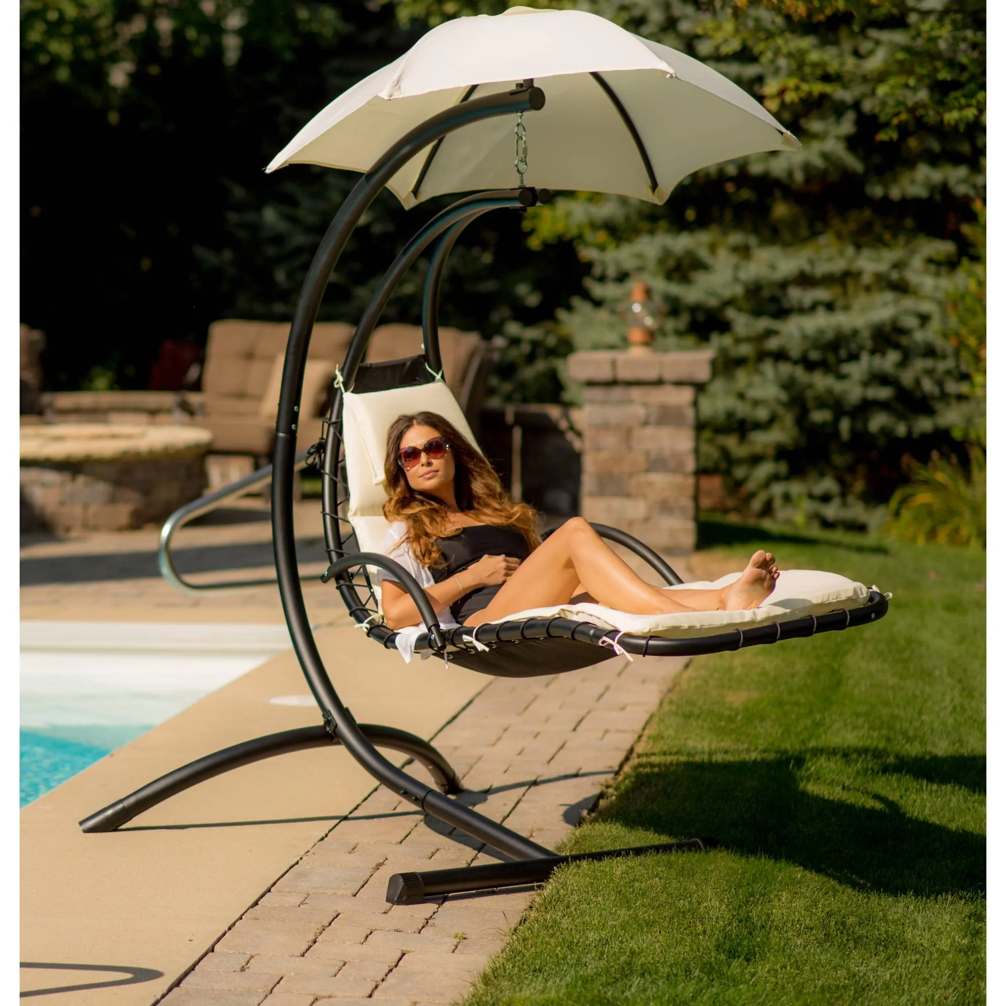 Floating Chaise Lounger with Canopy