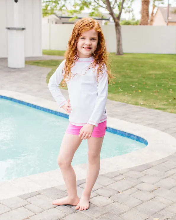 Girls UPF 50  Long Sleeve Rashguard | Hot Pink