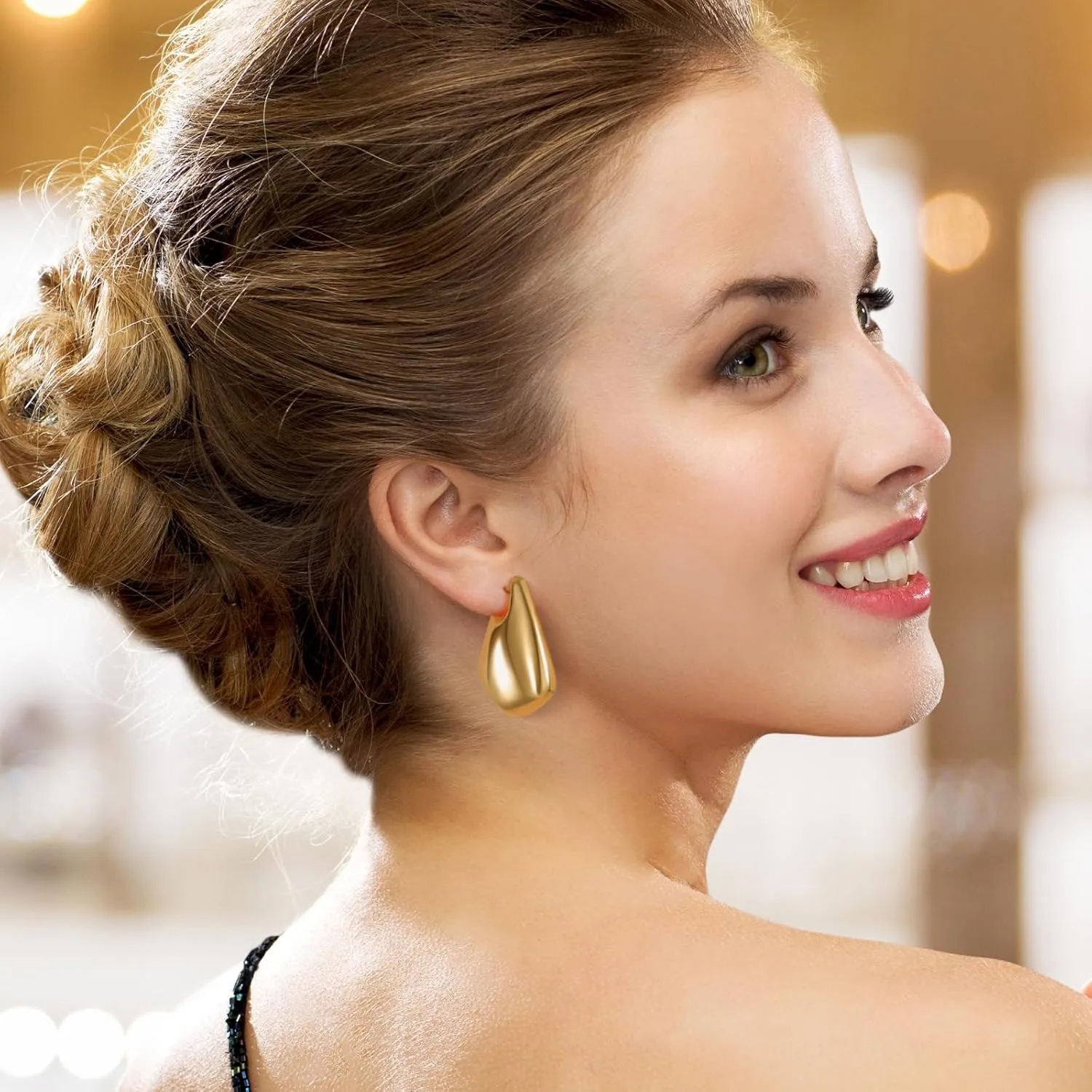 Gold Earrings for Women 14K Gold Plated Chunky Gold Earrings Earrings Dupes Irregular Waterdrop Hoop Earrings for Women Trendy Jewelry Gifts