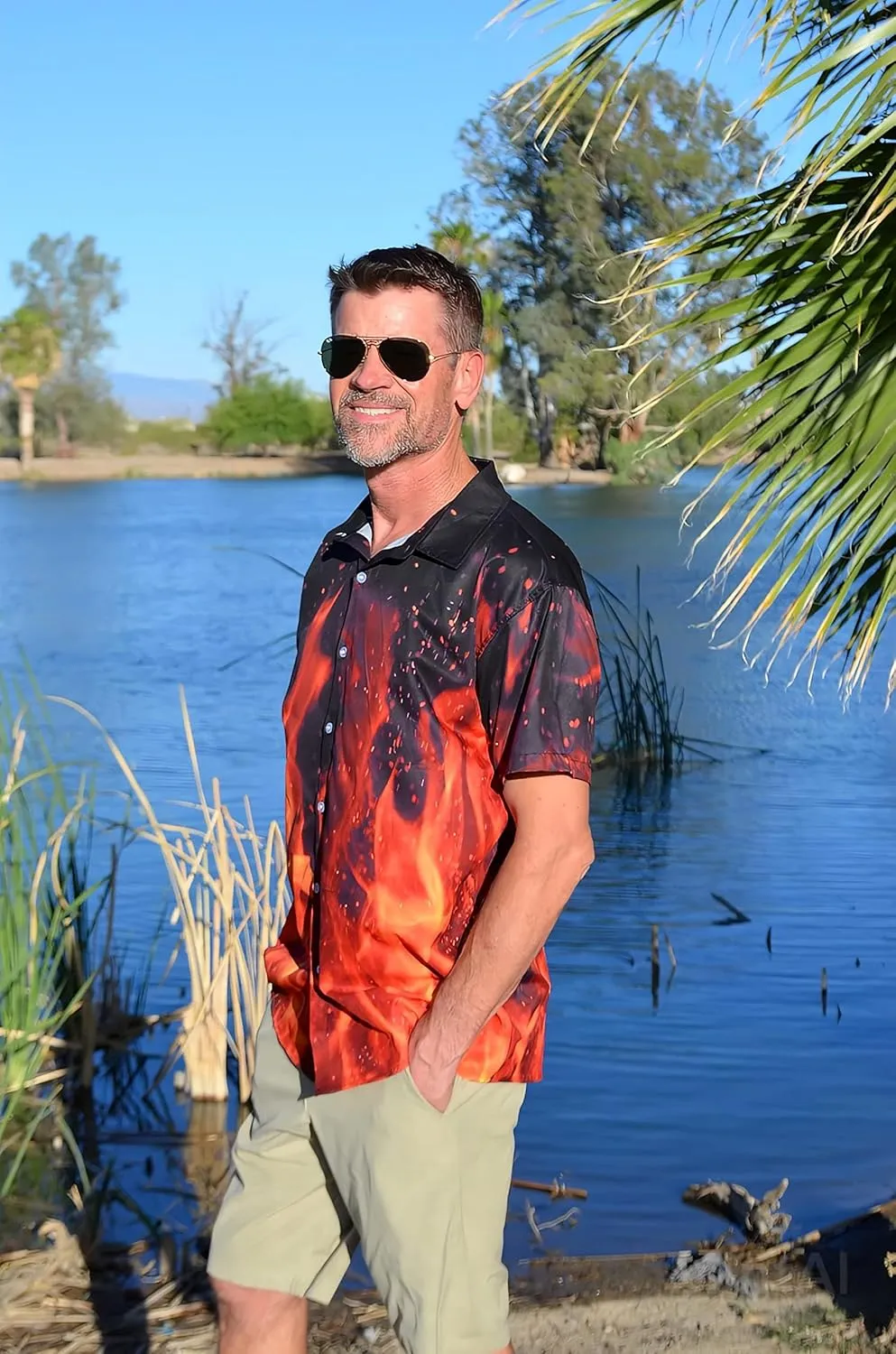 Goodstoworld Men's Novelty Hawaiian Button Down Shirts