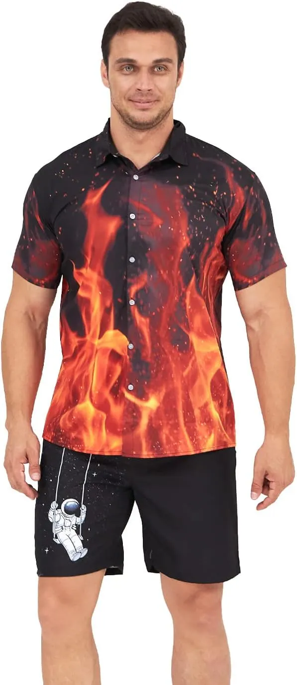Goodstoworld Men's Novelty Hawaiian Button Down Shirts
