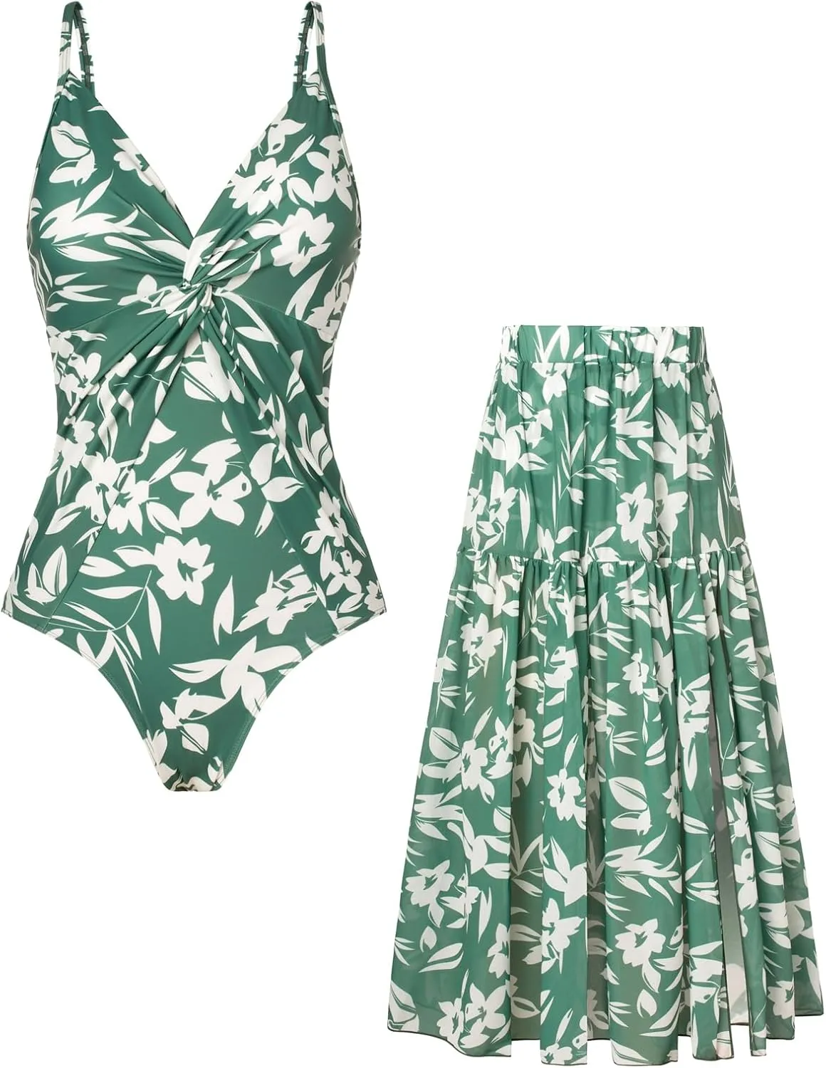 GRACE KARIN Women's One Piece Swimsuits with Cover Up Skirt Tummy Control V Neck Bathing Suits