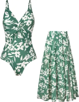 GRACE KARIN Women's One Piece Swimsuits with Cover Up Skirt Tummy Control V Neck Bathing Suits