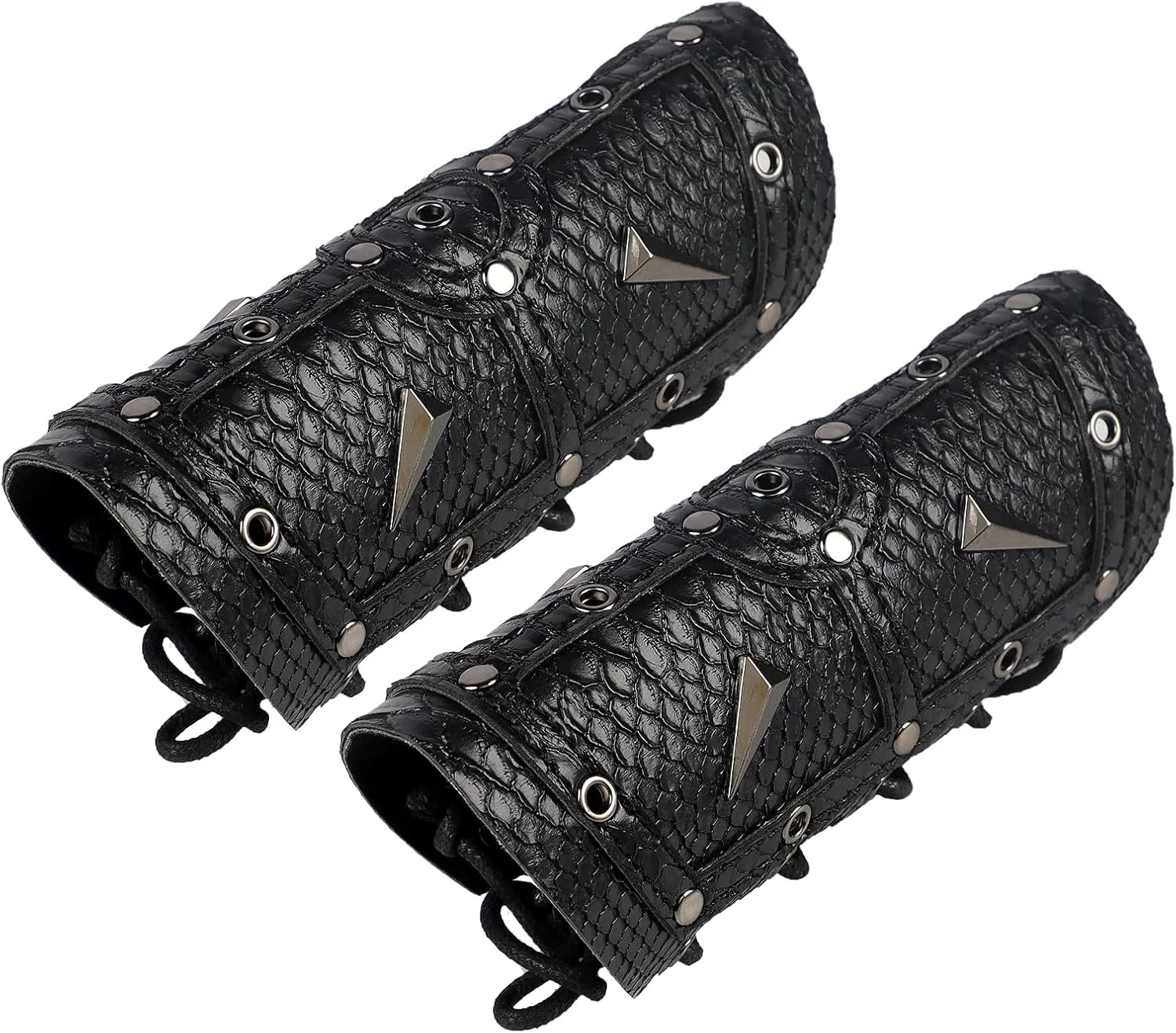 Greenery-GRE Medieval Faux Leather Buckle Arm Bracers for Men Viking Gauntlet Arm Armor Cuff Wrist Guards for Halloween Cosplay Costume