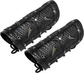 Greenery-GRE Medieval Faux Leather Buckle Arm Bracers for Men Viking Gauntlet Arm Armor Cuff Wrist Guards for Halloween Cosplay Costume