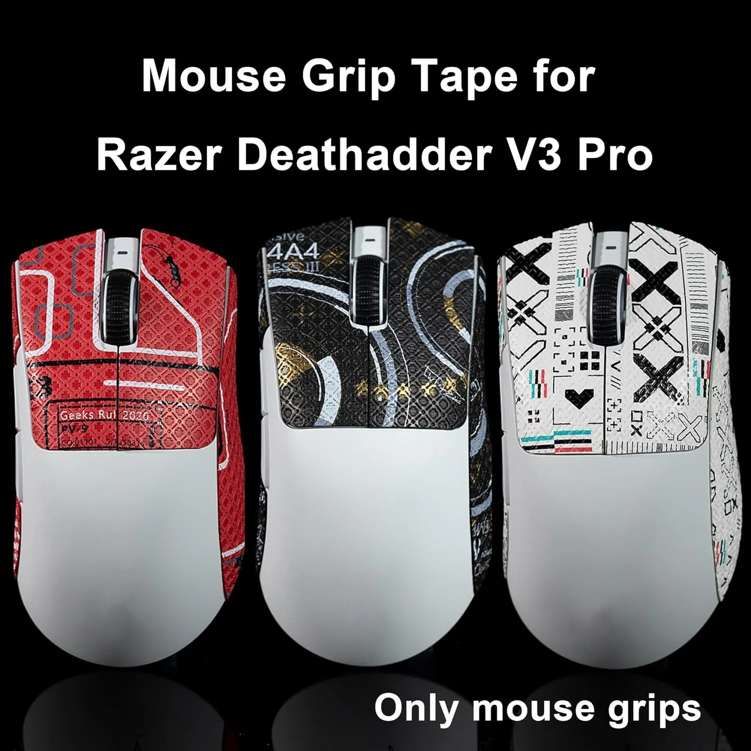 Grip Tape for Razer Deathadder V3 Pro - Anti-Slip,Enhanced Control, Suck Sweat,Soft Leather,Improves FPS Gaming Grip [Pre-Cut] Black Thin 0.3mm
