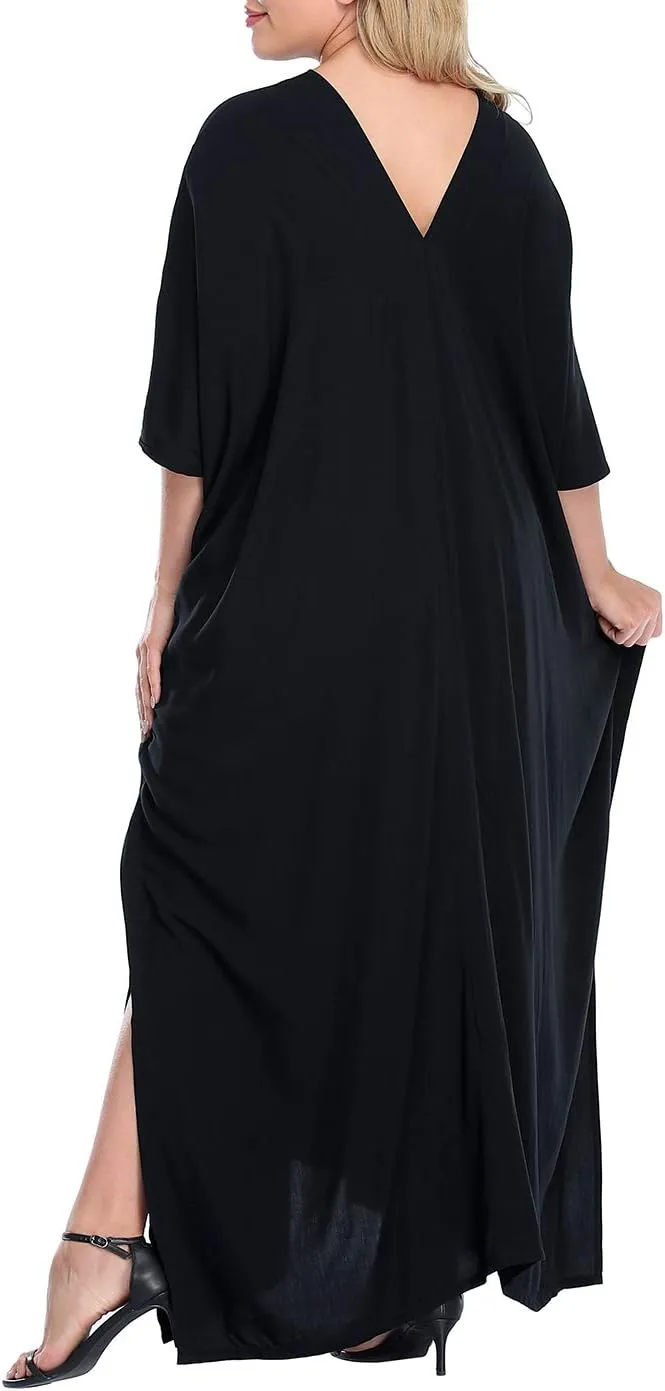 HDE Women UPF 30  Kaftan Dress Oversize V Neck Long Plus Size Maxi Swim Cover Up