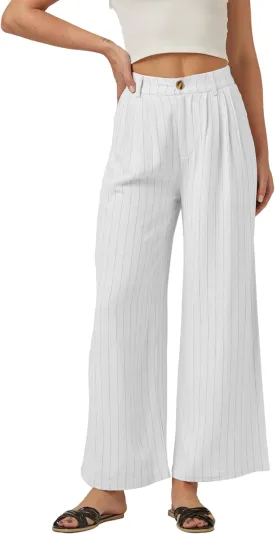 heipeiwa Women's Linen Pants Striped Culottes Summer Wide Leg Trouser Dress Casual Capris heipeiwa Women's Linen Pants Striped Culottes Summer Wide Leg Trouser Dress Casual Capris