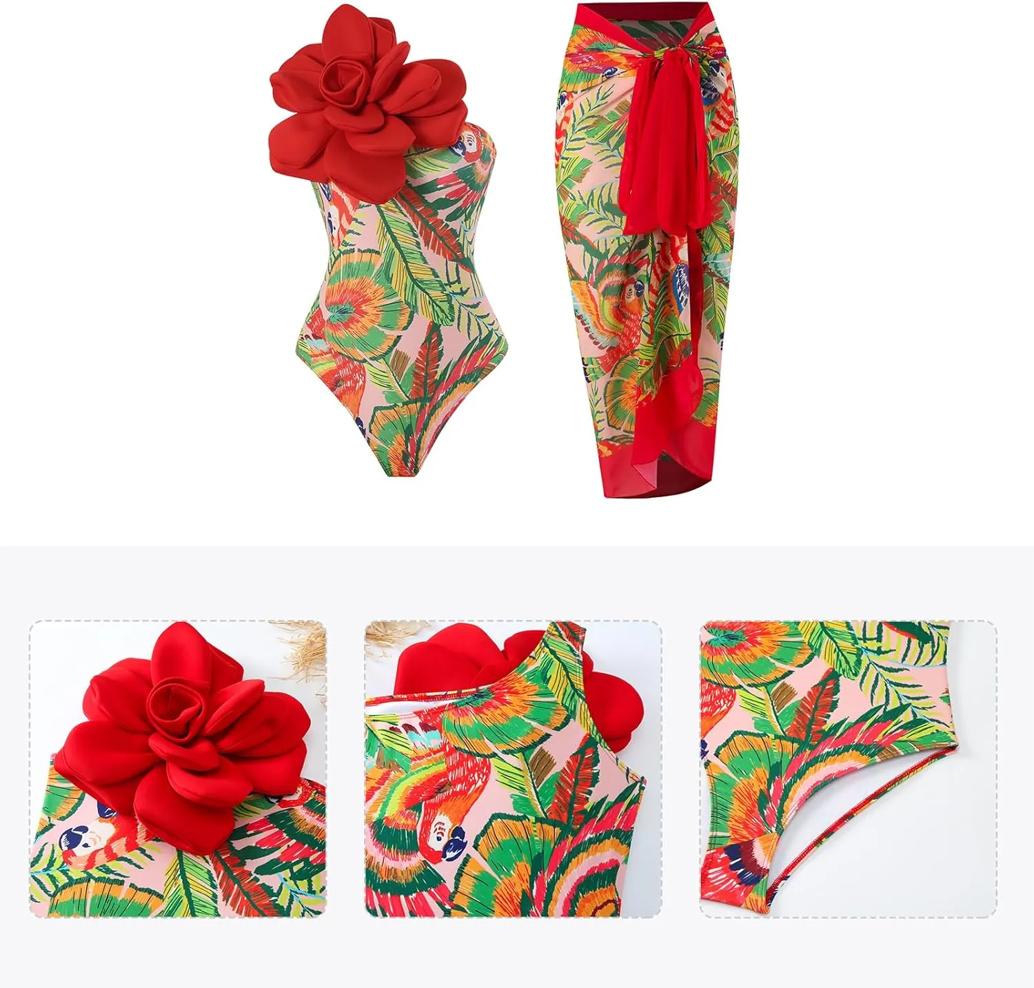 IBAKOM One Piece Swimsuit with Cover Ups Women Push Up Two Pieces Bathing Suit Sexy Bikini Set Wrap Skirt Swimwear Sarong