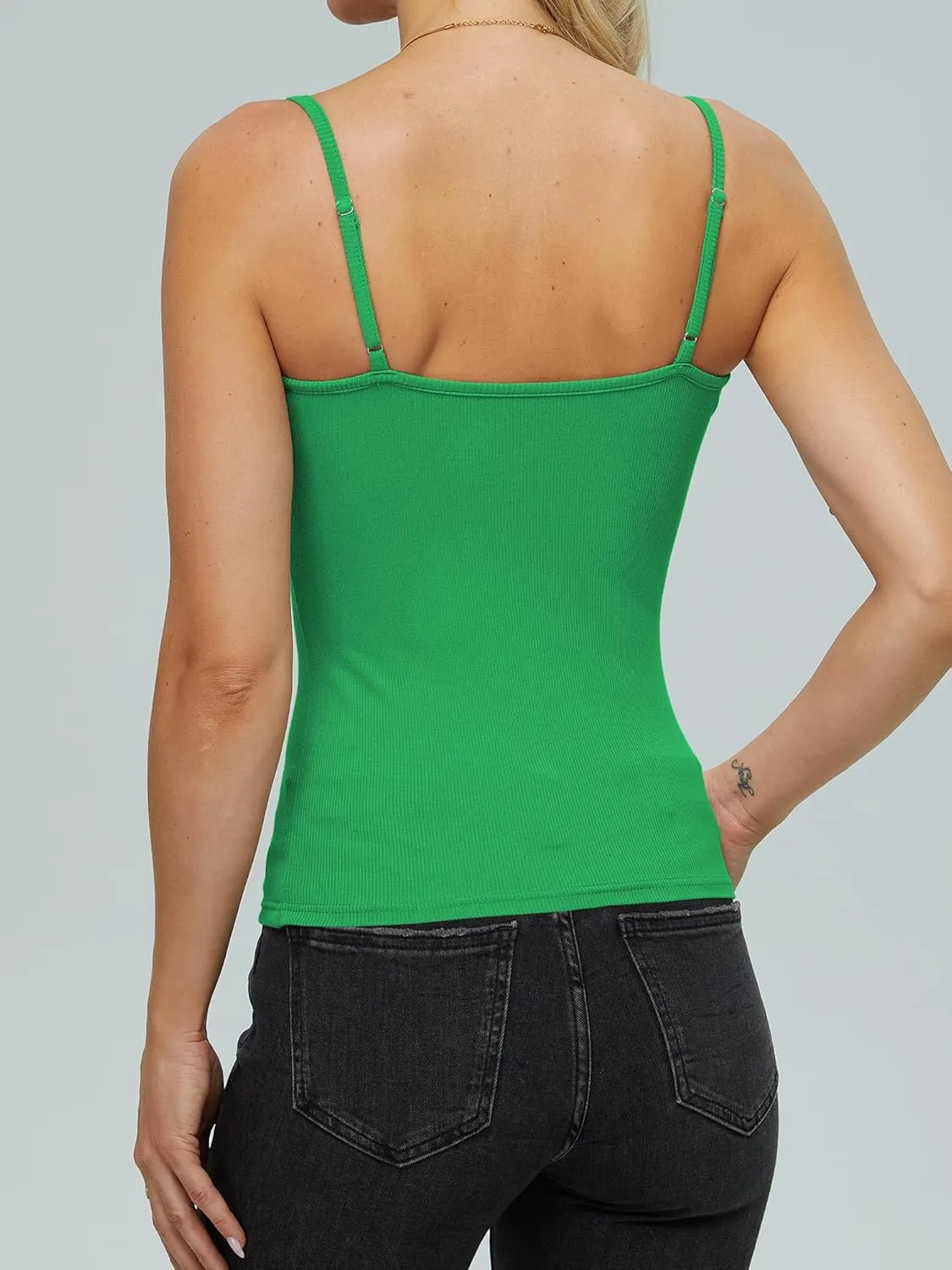 iGENJUN Tank Tops for Women 2025 Built in Shelf Bra Spaghetti Strap Summer Camisole U Neck Slim Fit Ribbed Sleeveless