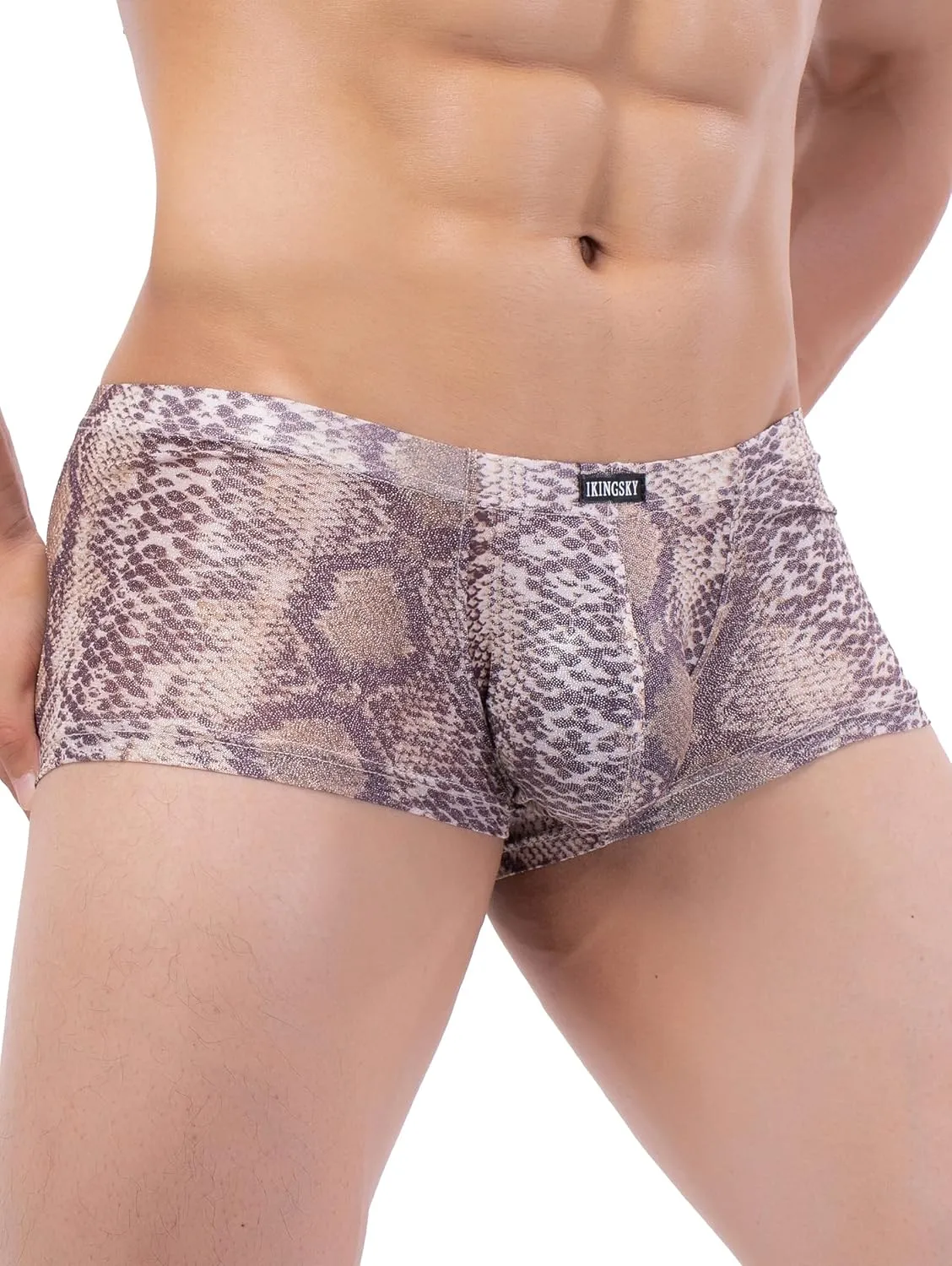 IKINGSKY Men's Snake Skin Pattern Boxer Briefs Breathable Bulge Shorts Underwear Sexy Low Rise Trunk Under Panties